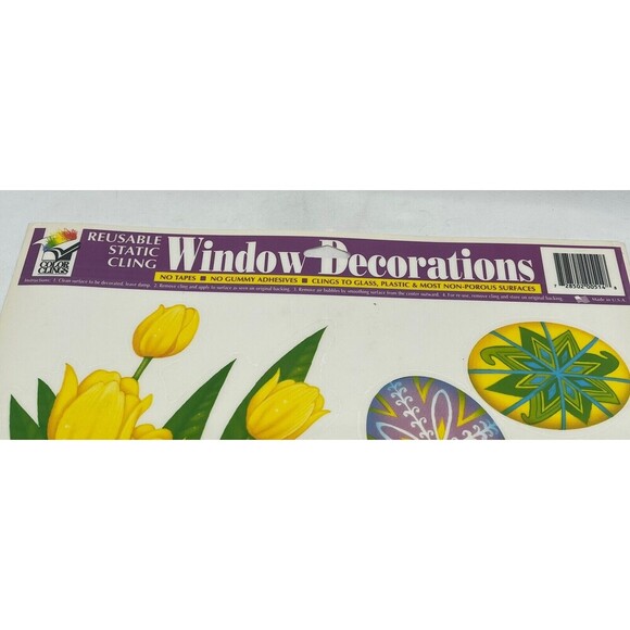 Vintage Lot of 4 Easter Egg Flower Basket Window Clings Vinyl Decoration - Picture 11 of 12